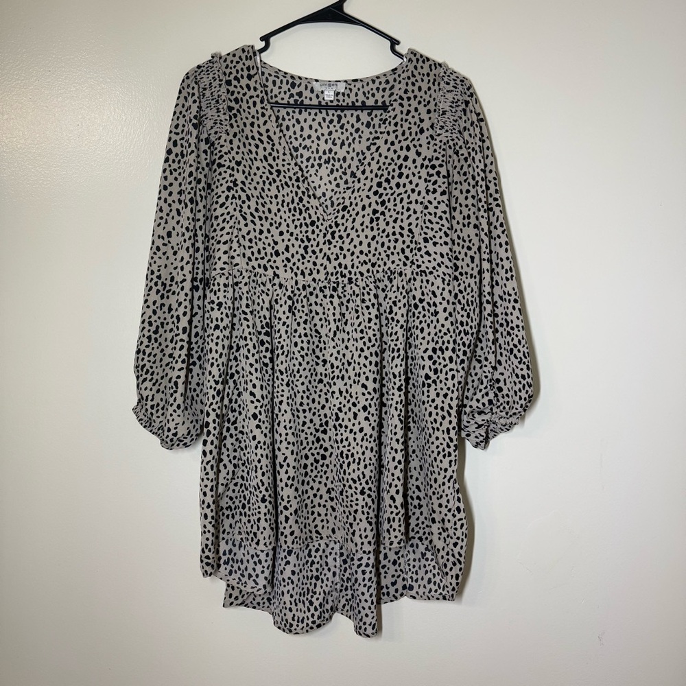 Umgee Black and Cream Relaxed Fit Blouse with Balloon Sleeves